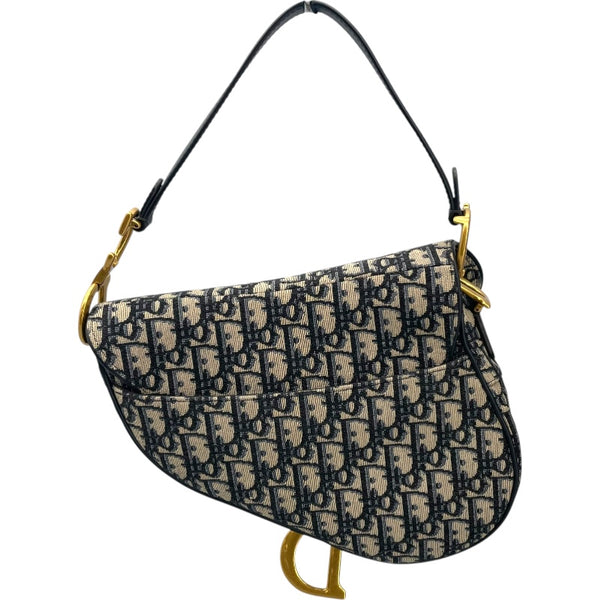 クリスチャン・ディオール Christian Dior オブリーク サドルバッグ ネイビー GD金具 キャンバス レディース ショルダーバッグ