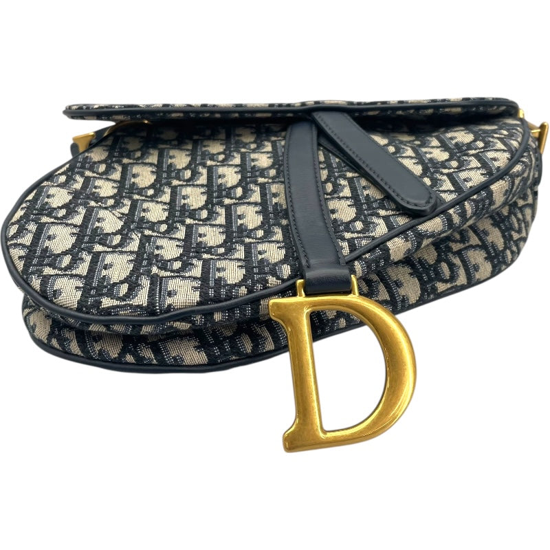 クリスチャン・ディオール Christian Dior オブリーク サドルバッグ ネイビー GD金具 キャンバス レディース ショルダーバッグ
