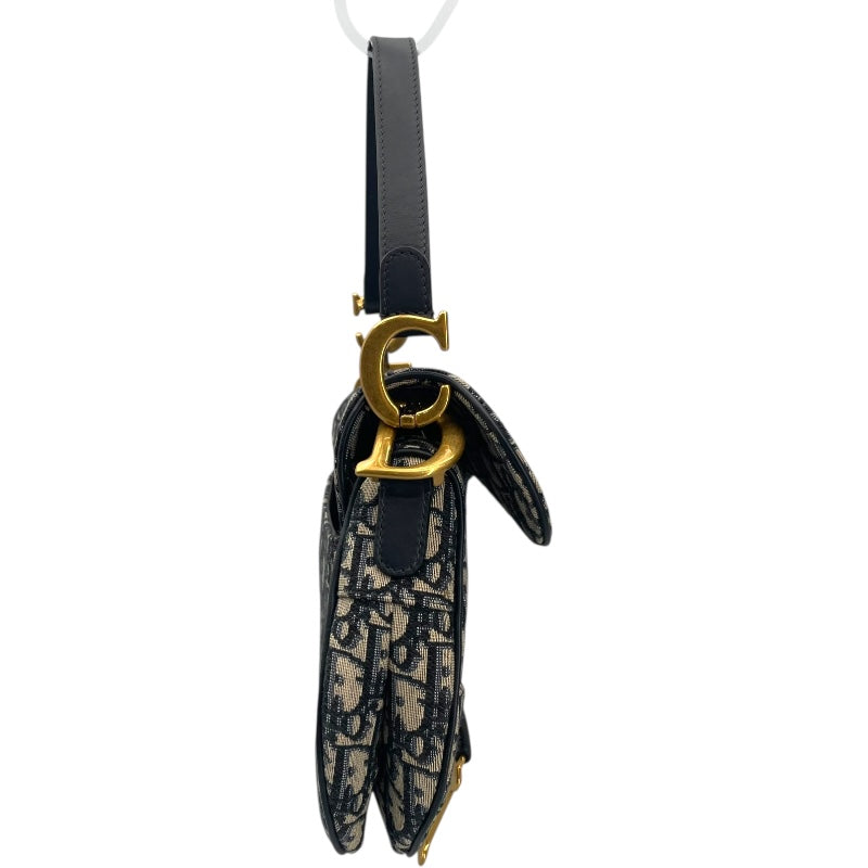 クリスチャン・ディオール Christian Dior オブリーク サドルバッグ ネイビー GD金具 キャンバス レディース ショルダーバッグ