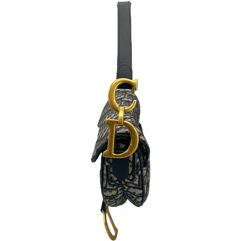 クリスチャン・ディオール Christian Dior オブリーク サドルバッグ ネイビー GD金具 キャンバス レディース ショルダーバッグ