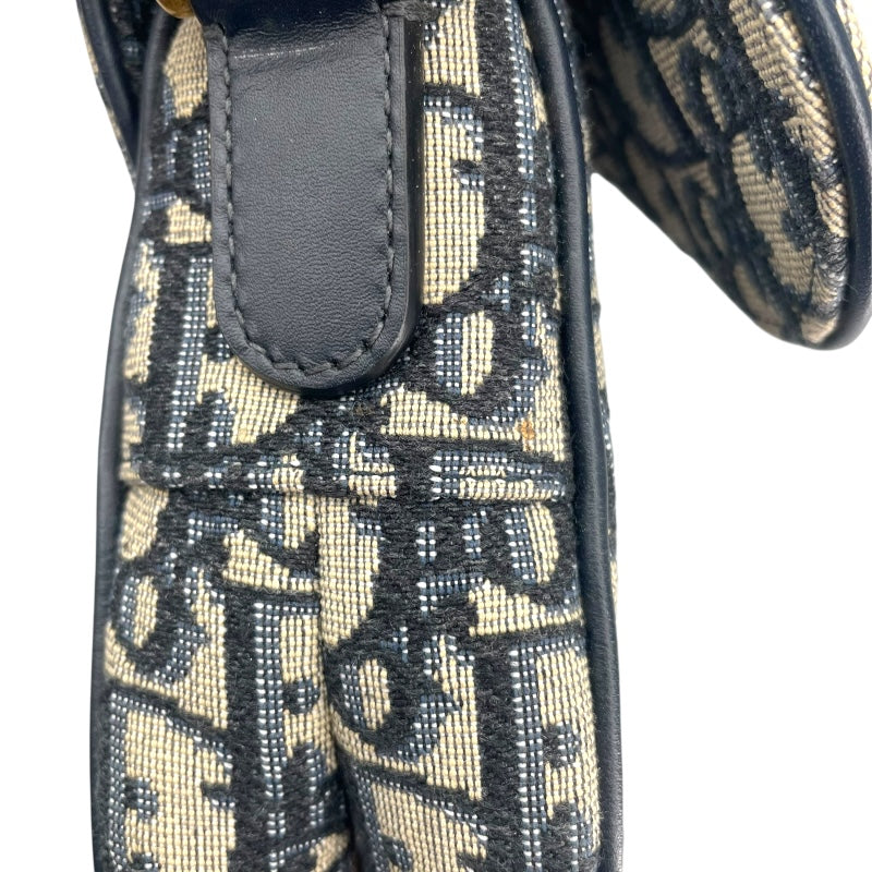 クリスチャン・ディオール Christian Dior オブリーク サドルバッグ ネイビー GD金具 キャンバス レディース ショルダーバッグ
