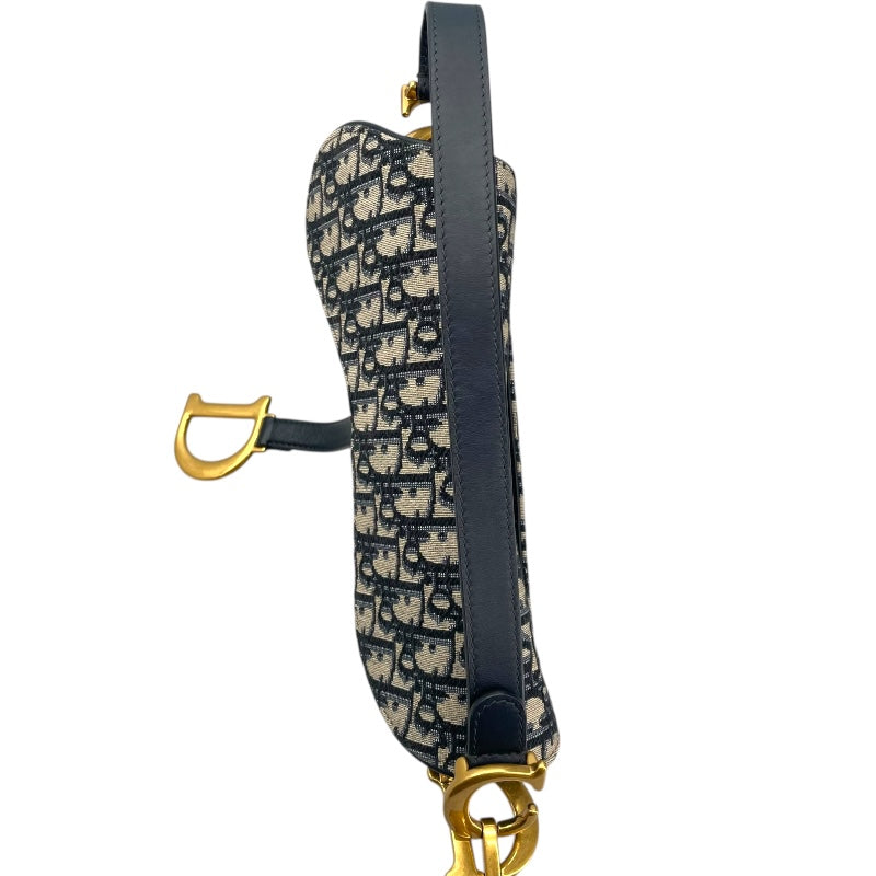 クリスチャン・ディオール Christian Dior オブリーク サドルバッグ ネイビー GD金具 キャンバス レディース ショルダーバッグ