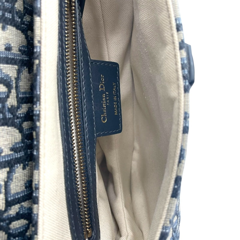 クリスチャン・ディオール Christian Dior オブリーク サドルバッグ ネイビー GD金具 キャンバス レディース ショルダーバッグ