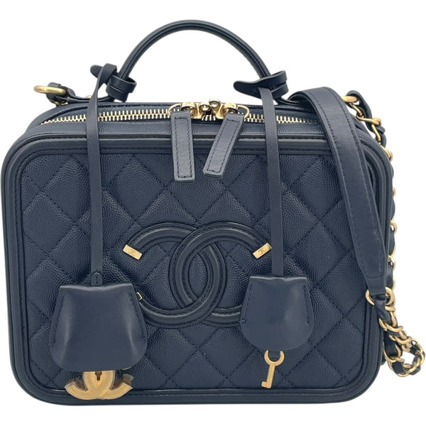 シャネル CHANEL CCフィリグリーバニティバッグ A93342　26番台 ネイビー GD金具 キャビアスキン レディース ショルダーバッグ