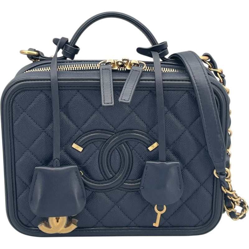 シャネル CHANEL CCフィリグリーバニティバッグ A93342　26番台 ネイビー GD金具 キャビアスキン レディース ショルダーバッグ