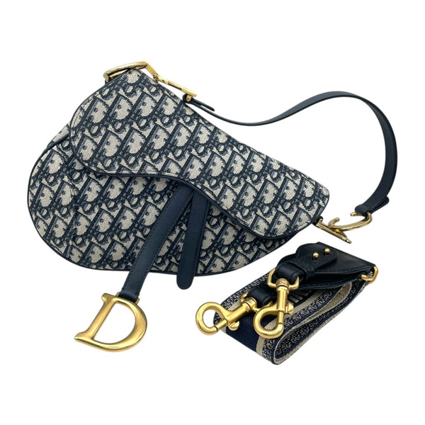 クリスチャン・ディオール Christian Dior サドルバッグ ネイビー GD金具 オブリークキャンバス レディース ハンドバッグ