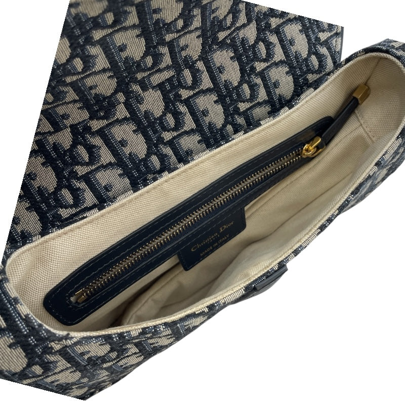 クリスチャン・ディオール Christian Dior サドルバッグ ネイビー GD金具 オブリークキャンバス レディース ハンドバッグ