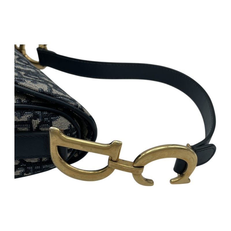 クリスチャン・ディオール Christian Dior サドルバッグ ネイビー GD金具 オブリークキャンバス レディース ハンドバッグ