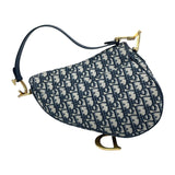 クリスチャン・ディオール Christian Dior サドルバッグ ネイビー GD金具 オブリークキャンバス レディース ハンドバッグ
