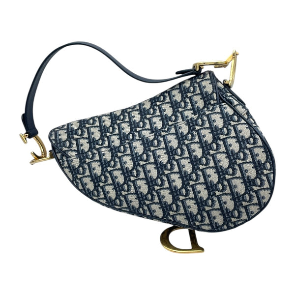 クリスチャン・ディオール Christian Dior サドルバッグ ネイビー GD金具 オブリークキャンバス レディース ハンドバッグ