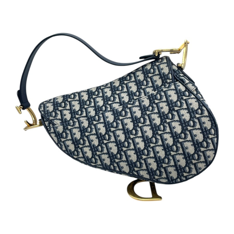 クリスチャン・ディオール Christian Dior サドルバッグ ネイビー GD金具 オブリークキャンバス レディース ハンドバッグ