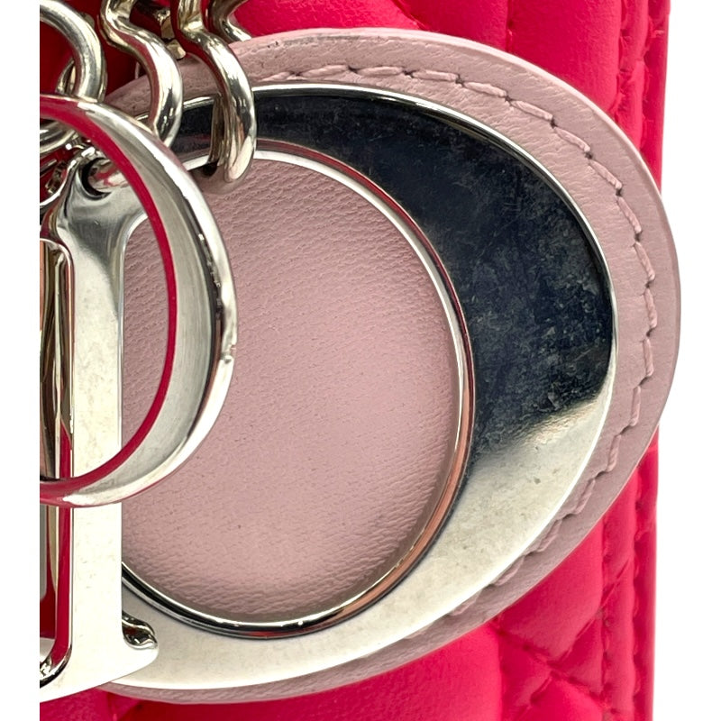 クリスチャン・ディオール Christian Dior レディディオールミディアムトリコロール ピンク・グレー SV金具 カナージュ レディース ハンドバッグ