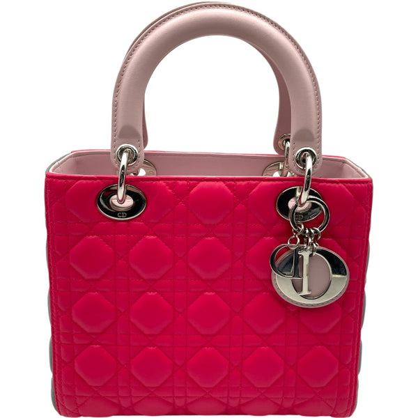 クリスチャン・ディオール Christian Dior レディディオールミディアムトリコロール ピンク・グレー SV金具 カナージュ レディース ハンドバッグ