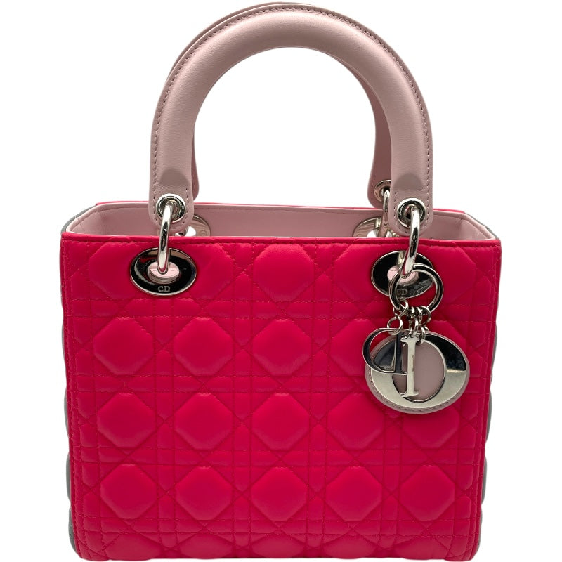 クリスチャン・ディオール Christian Dior レディディオールミディアムトリコロール ピンク・グレー SV金具 カナージュ レディース ハンドバッグ