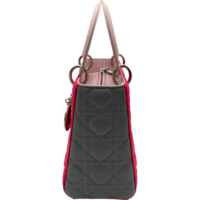クリスチャン・ディオール Christian Dior レディディオールミディアムトリコロール ピンク・グレー SV金具 カナージュ レディース ハンドバッグ
