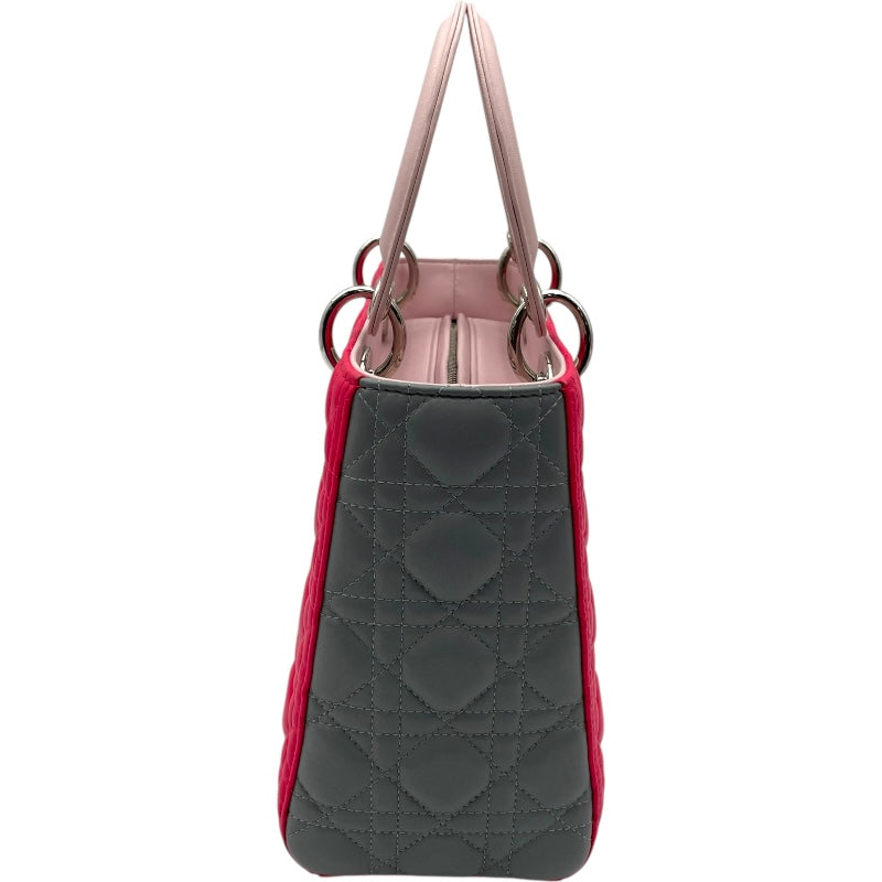 クリスチャン・ディオール Christian Dior レディディオールミディアムトリコロール ピンク・グレー SV金具 カナージュ レディース ハンドバッグ