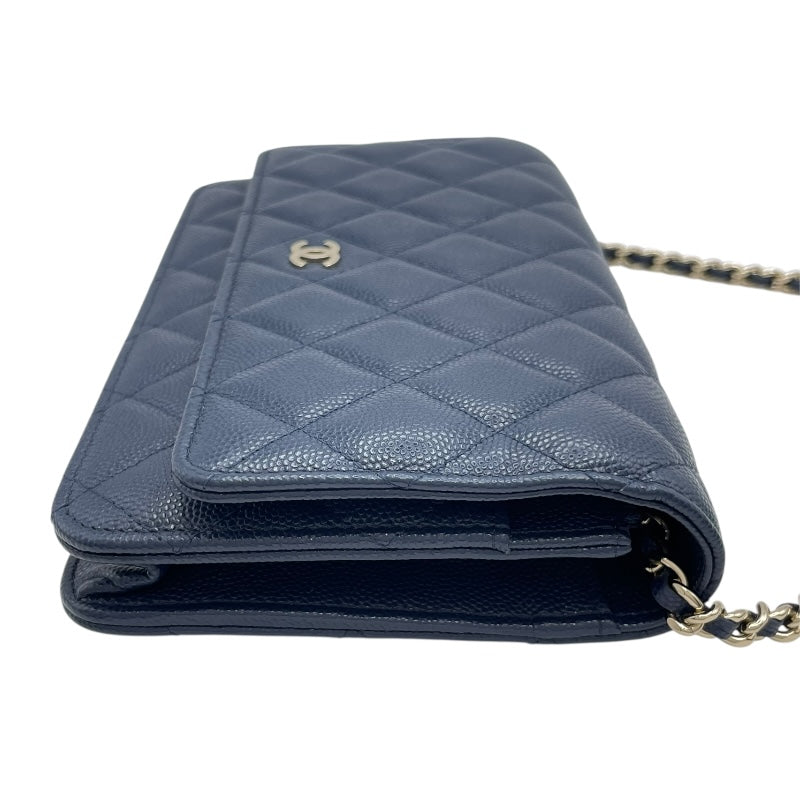 シャネル CHANEL マトラッセチェーンウォレット AP0250 28番台 ネイビー SV金具 キャビアスキン レディース ウォレットチェーン