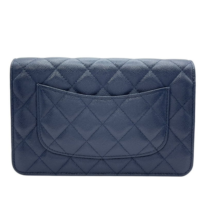 シャネル CHANEL マトラッセチェーンウォレット AP0250 28番台 ネイビー SV金具 キャビアスキン レディース ウォレットチェーン