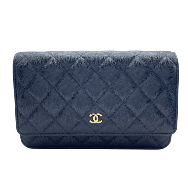 シャネル CHANEL マトラッセチェーンウォレット AP0250 28番台 ネイビー SV金具 キャビアスキン レディース ウォレットチェーン