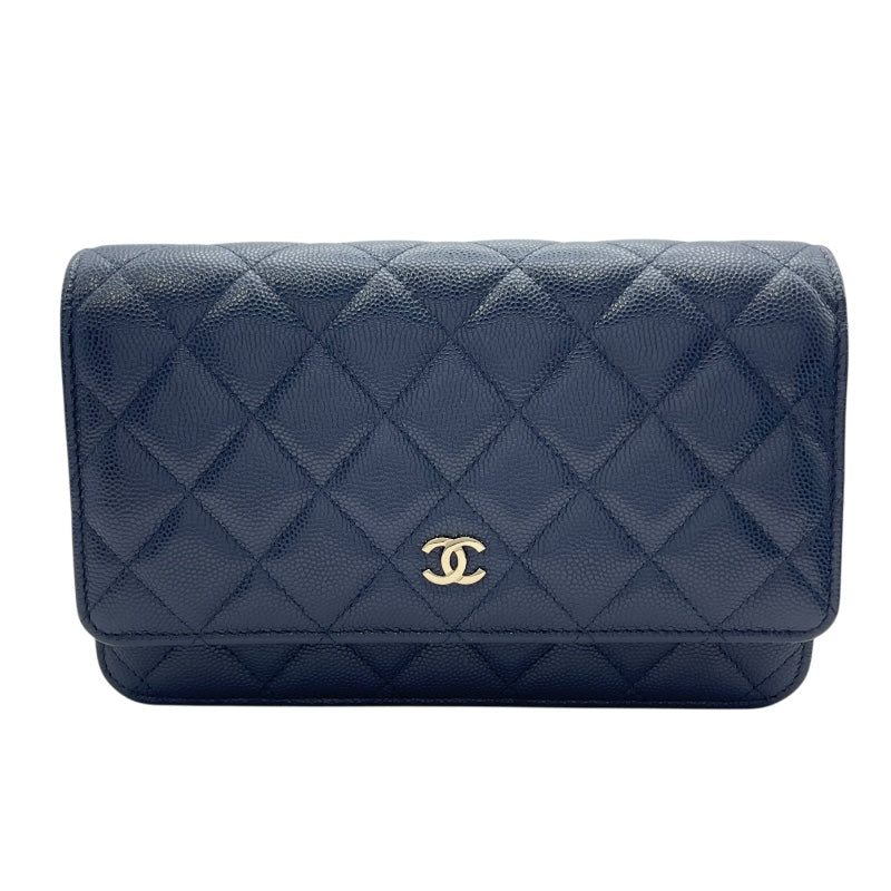 シャネル CHANEL マトラッセチェーンウォレット AP0250 28番台 ネイビー SV金具 キャビアスキン レディース ウォレットチェーン