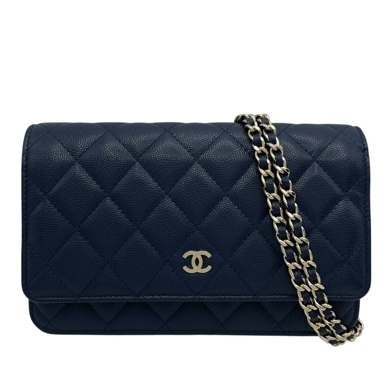 シャネル CHANEL マトラッセチェーンウォレット AP0250 28番台 ネイビー SV金具 キャビアスキン レディース ウォレットチェーン