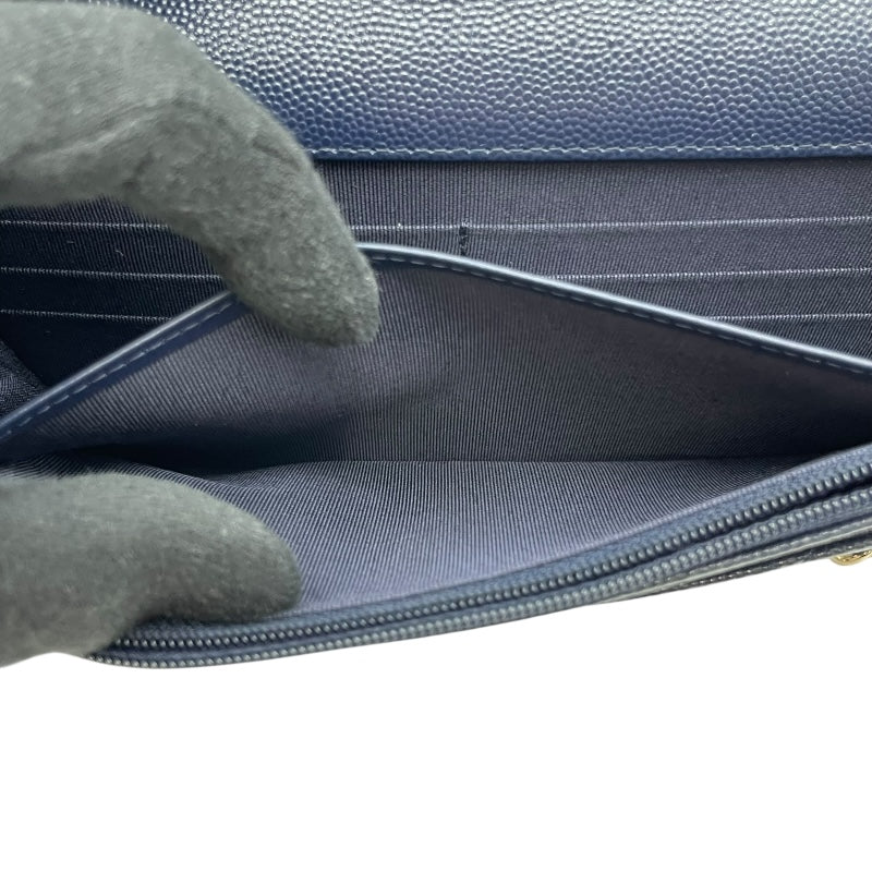 シャネル CHANEL マトラッセチェーンウォレット AP0250 28番台 ネイビー SV金具 キャビアスキン レディース ウォレットチェーン