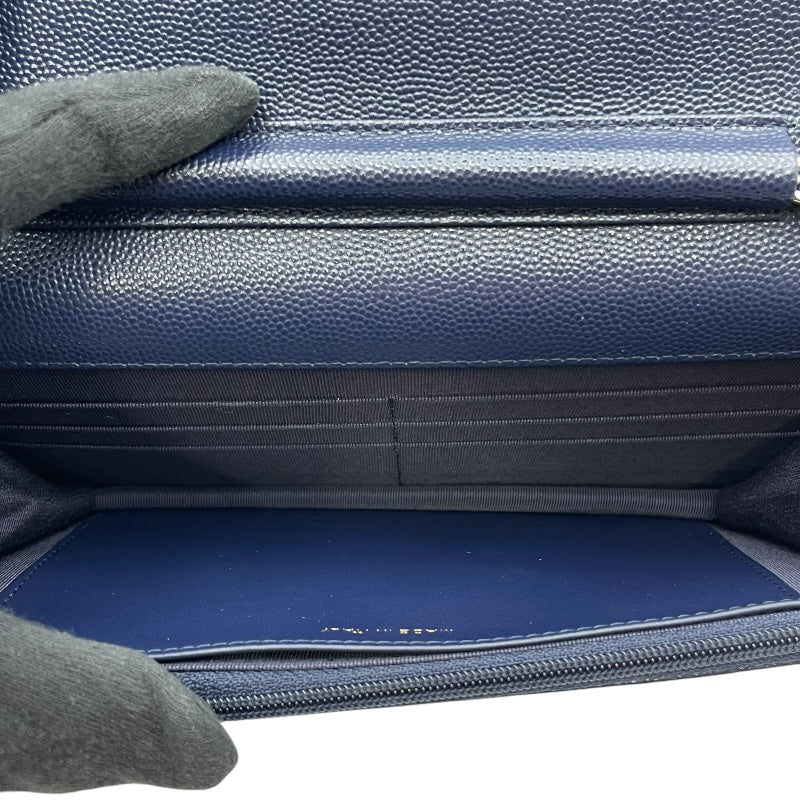 シャネル CHANEL マトラッセチェーンウォレット AP0250 28番台 ネイビー SV金具 キャビアスキン レディース ウォレットチェーン