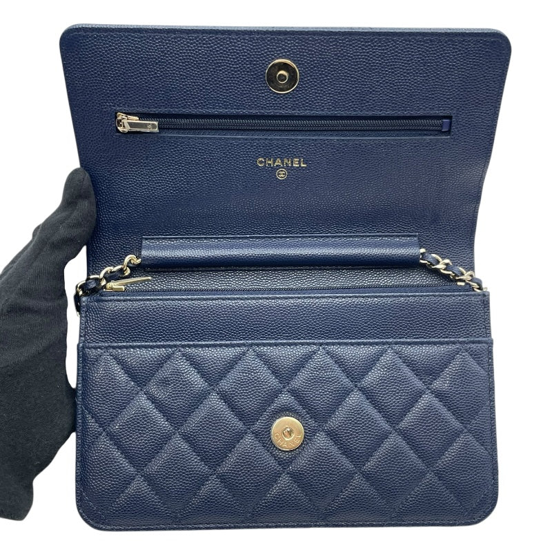 シャネル CHANEL マトラッセチェーンウォレット AP0250 28番台 ネイビー SV金具 キャビアスキン レディース ウォレットチェーン