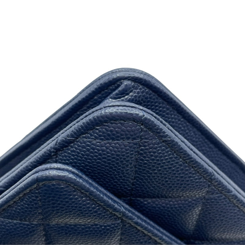 シャネル CHANEL マトラッセチェーンウォレット AP0250 28番台 ネイビー SV金具 キャビアスキン レディース ウォレットチェーン