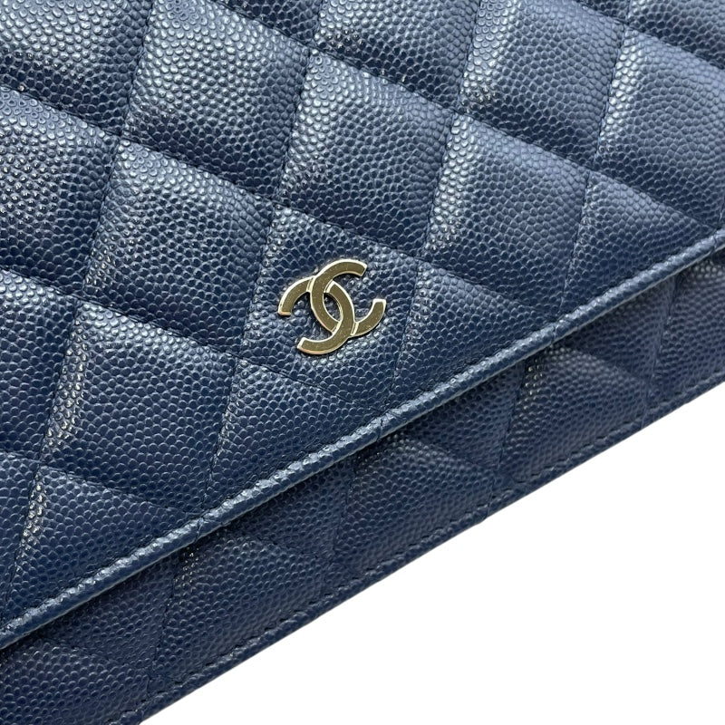 シャネル CHANEL マトラッセチェーンウォレット AP0250 28番台 ネイビー SV金具 キャビアスキン レディース ウォレットチェーン
