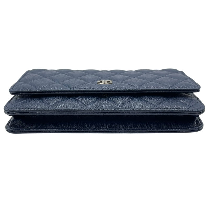シャネル CHANEL マトラッセチェーンウォレット AP0250 28番台 ネイビー SV金具 キャビアスキン レディース ウォレットチェーン