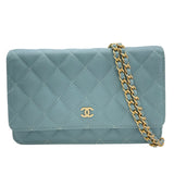 シャネル CHANEL マトラッセ チェーンウォレット A33814 25番台 ライトブルー SV金具 キャビアスキン レディース ウォレットチェーン