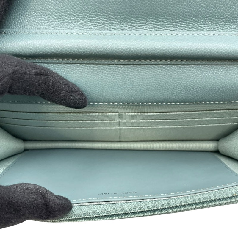 シャネル CHANEL マトラッセ チェーンウォレット A33814 25番台 ライトブルー SV金具 キャビアスキン レディース ウォレットチェーン