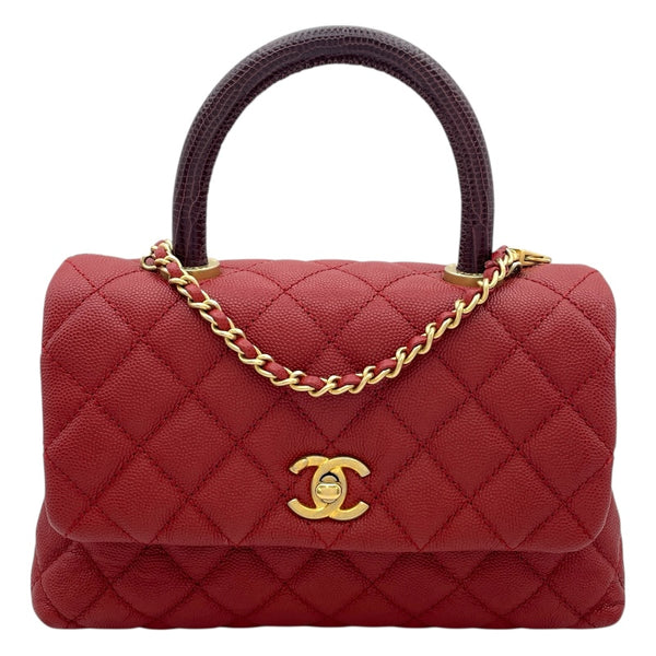 シャネル CHANEL ココハンドルXS A92990 24番台 レッド GD金具 キャビアスキン/リザード レディース ショルダーバッグ