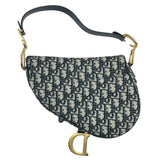 クリスチャン・ディオール Christian Dior オブリークサドルバッグ ネイビー GD金具 キャンバス レディース ショルダーバッグ
