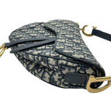 クリスチャン・ディオール Christian Dior オブリークサドルバッグ ネイビー GD金具 キャンバス レディース ショルダーバッグ