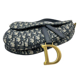 クリスチャン・ディオール Christian Dior オブリークサドルバッグ ネイビー GD金具 キャンバス レディース ショルダーバッグ