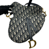クリスチャン・ディオール Christian Dior オブリークサドルバッグ ネイビー GD金具 キャンバス レディース ショルダーバッグ