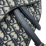 クリスチャン・ディオール Christian Dior オブリークサドルバッグ ネイビー GD金具 キャンバス レディース ショルダーバッグ