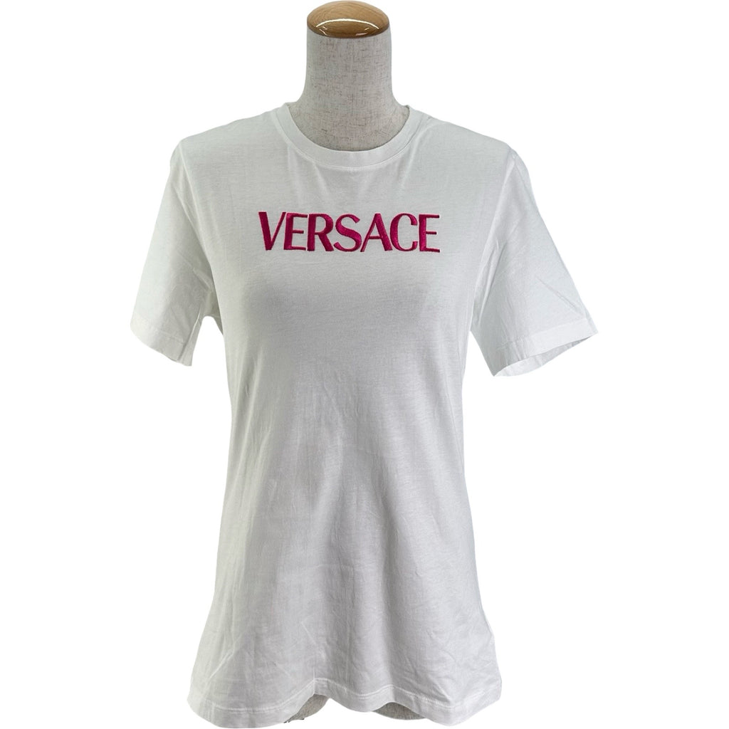 ヴェルサーチ/VERSACE　 Tシャツ　Sサイズ　白　レディース ヴェルサーチ VERSACE ロゴ刺繍半袖Tシャツ 1008324 ホワイト コットン