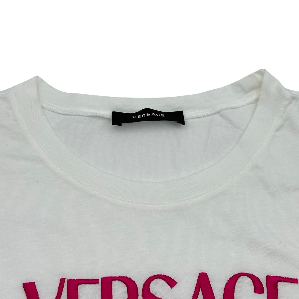 ヴェルサーチ VERSACE ロゴ刺繍半袖Tシャツ 1008324 ホワイト コットン