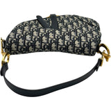 クリスチャン・ディオール Christian Dior オブリークサドルバッグ ネイビー ゴールド金具 キャンバス レディース ハンドバッグ