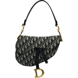 クリスチャン・ディオール Christian Dior オブリークサドルバッグ ネイビー ゴールド金具 キャンバス レディース ハンドバッグ