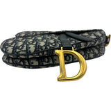 クリスチャン・ディオール Christian Dior オブリークサドルバッグ ネイビー ゴールド金具 キャンバス レディース ハンドバッグ