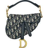 クリスチャン・ディオール Christian Dior ミニサドルバッグ ネイビー/ゴールド金具 キャンバス レディース ショルダーバッグ