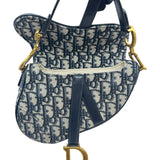 クリスチャン・ディオール Christian Dior ミニサドルバッグ ネイビー/ゴールド金具 キャンバス レディース ショルダーバッグ