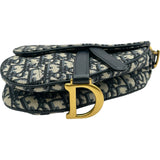 クリスチャン・ディオール Christian Dior ミニサドルバッグ ネイビー/ゴールド金具 キャンバス レディース ショルダーバッグ