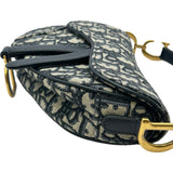 クリスチャン・ディオール Christian Dior ミニサドルバッグ ネイビー/ゴールド金具 キャンバス レディース ショルダーバッグ