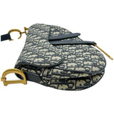 クリスチャン・ディオール Christian Dior オブリークサドルバッグ ネイビー/ゴールド金具 キャンバス レディース ショルダーバッグ