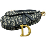 クリスチャン・ディオール Christian Dior オブリークサドルバッグ ネイビー/ゴールド金具 キャンバス レディース ショルダーバッグ